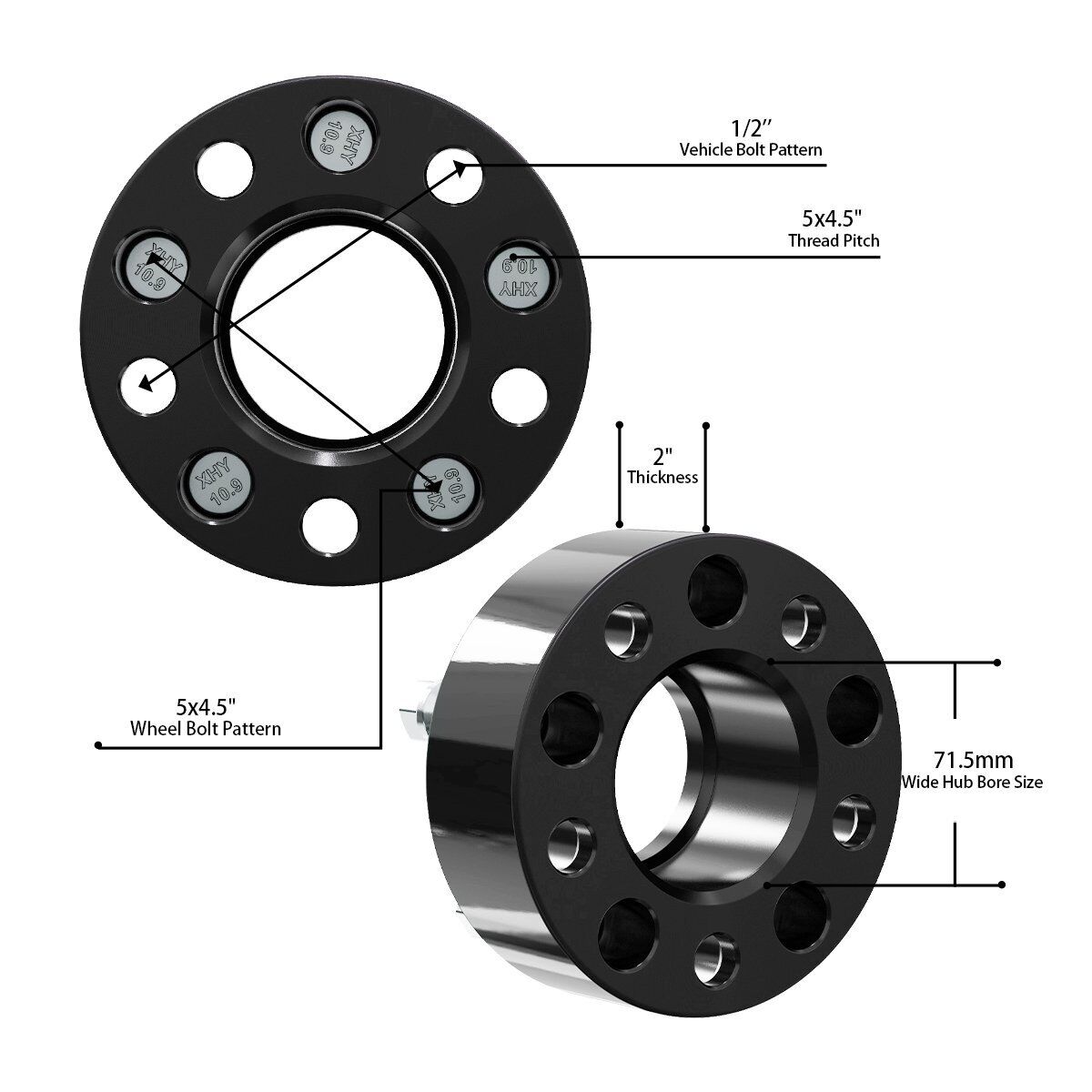 4pc 2" Hub Centric Wheel Spacers 5x4.5 67.1cb 12x1.5 – Mazda, Jeep, Hyundai, Mitsubishi