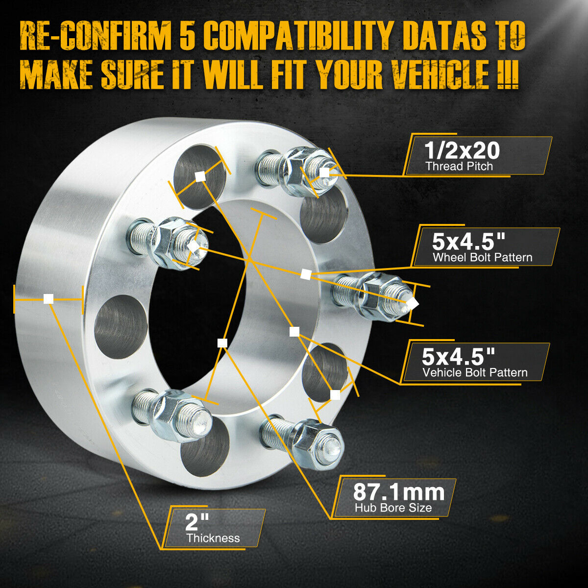 KYX® 2" 5x4.5" Wheel Spacers 87.1mm 1/2"x20 2PCS for 2007 Mercury Grand Marquis 1