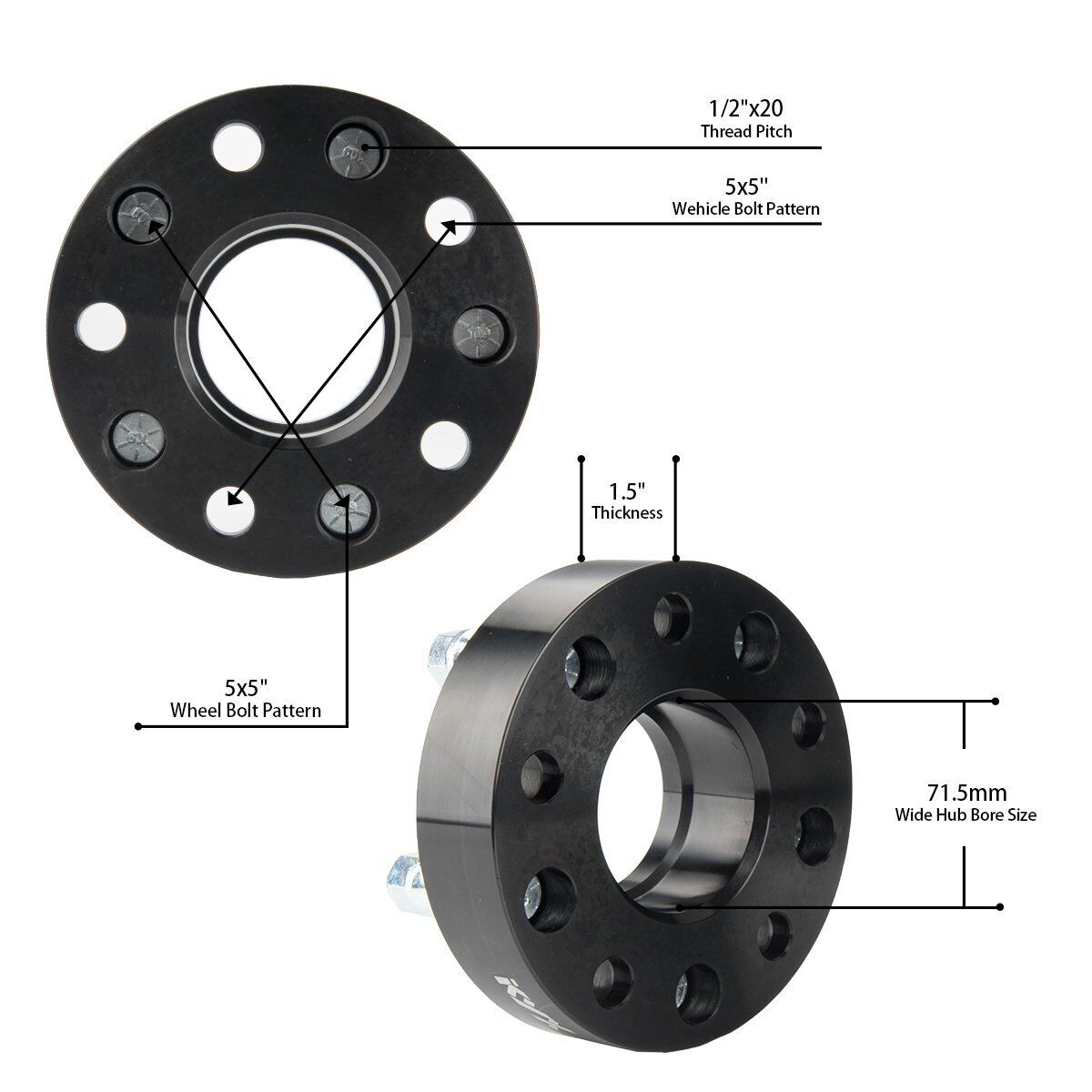 KYX® 1" 5x4.5" Hub Centric Wheel Spacers 60.1mm M12X1.5 2PCS for 2019 Toyota C-HR 2