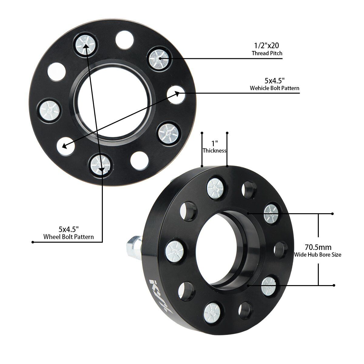 KYX® 1" 5x4.5" Hub Centric Wheel Spacers 70.5mm 1/2"x20 2PCS for 2000 Mercury Mountaineer 1