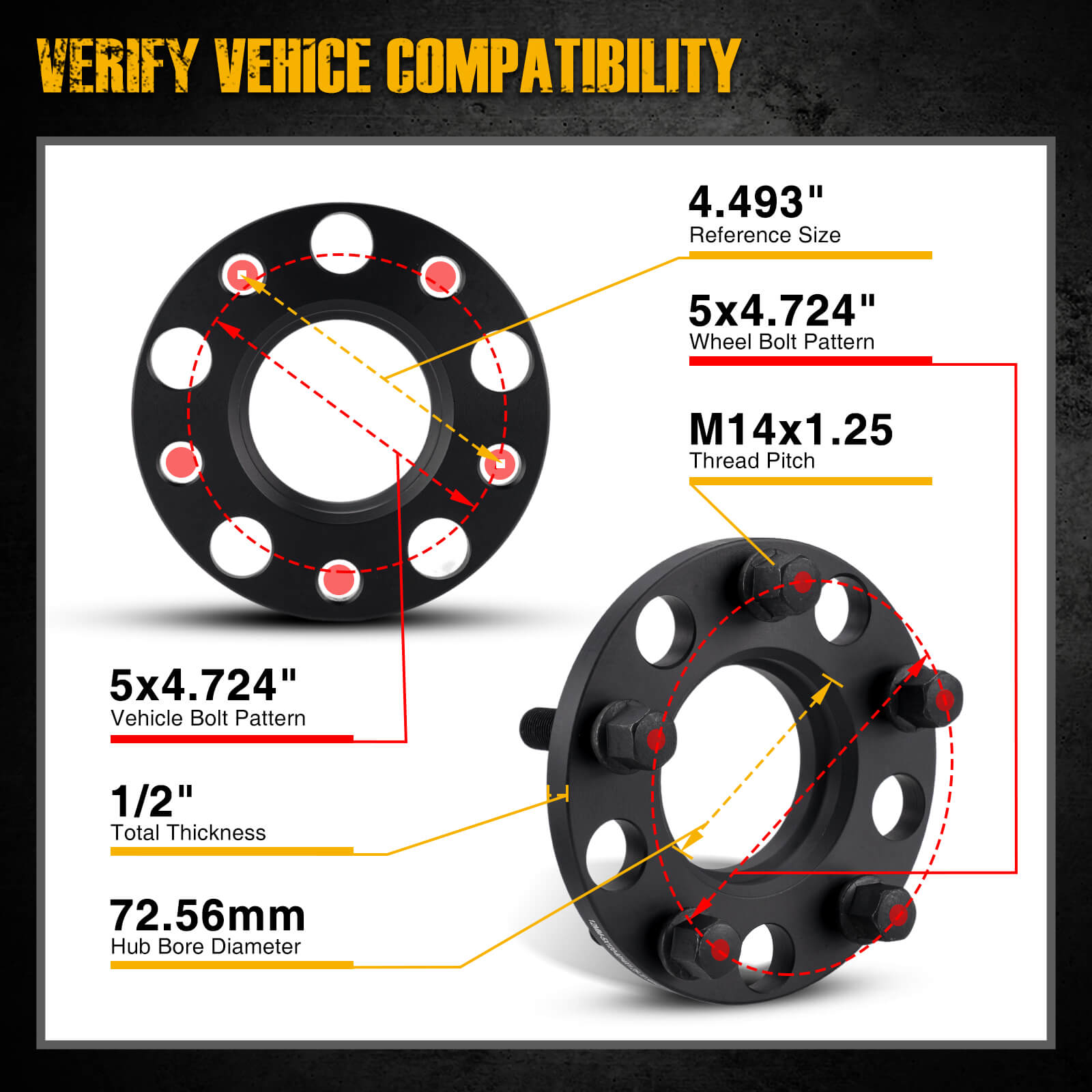 Suncent® 5x120mm Wheel Spacers Hub Centric 12mm 72.56mm M14x1.25 2Pcs 5