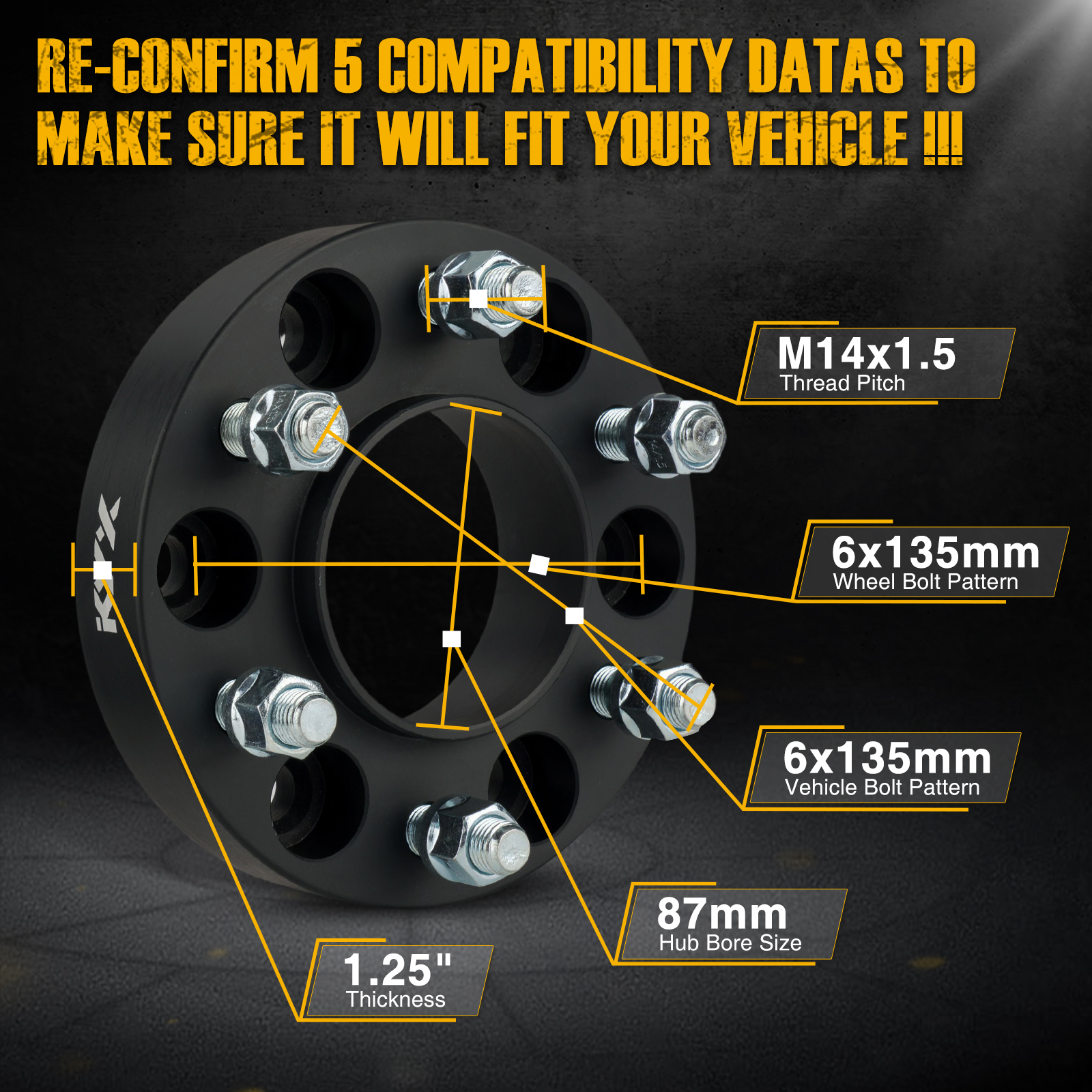 KAX® 1.25" 6x135mm Hub Centric Wheel Spacers 87mm M14x1.5 4PCS for 2025 Ford F-150 1