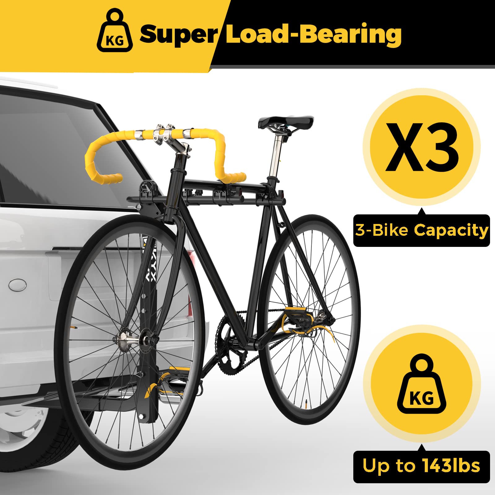 Suncent® 3 Bikes Fits 2" Receivers Hitch Mount Bike Racks Black 4