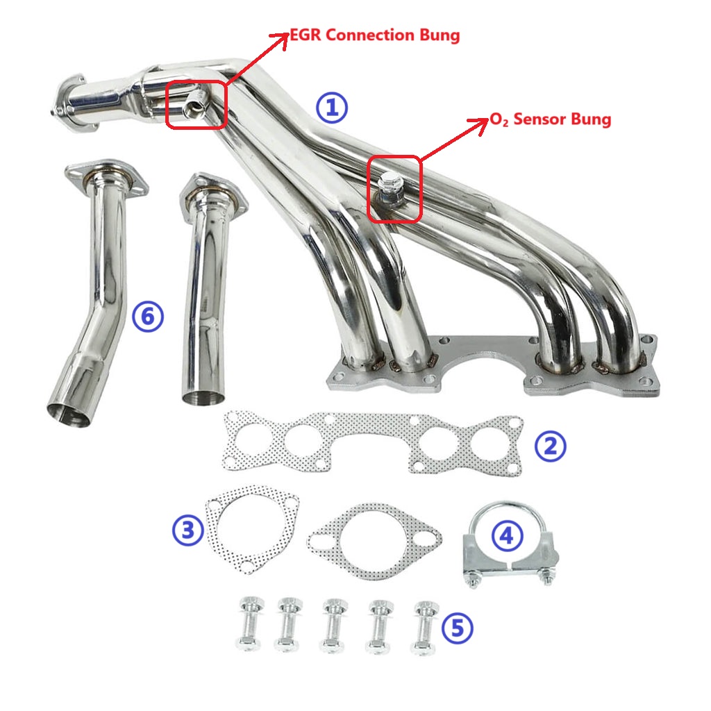 1990-1994 Nissan D21 1995 Nissan Pickup 2.4L L4 4WD Exhaust Header With Downpipe