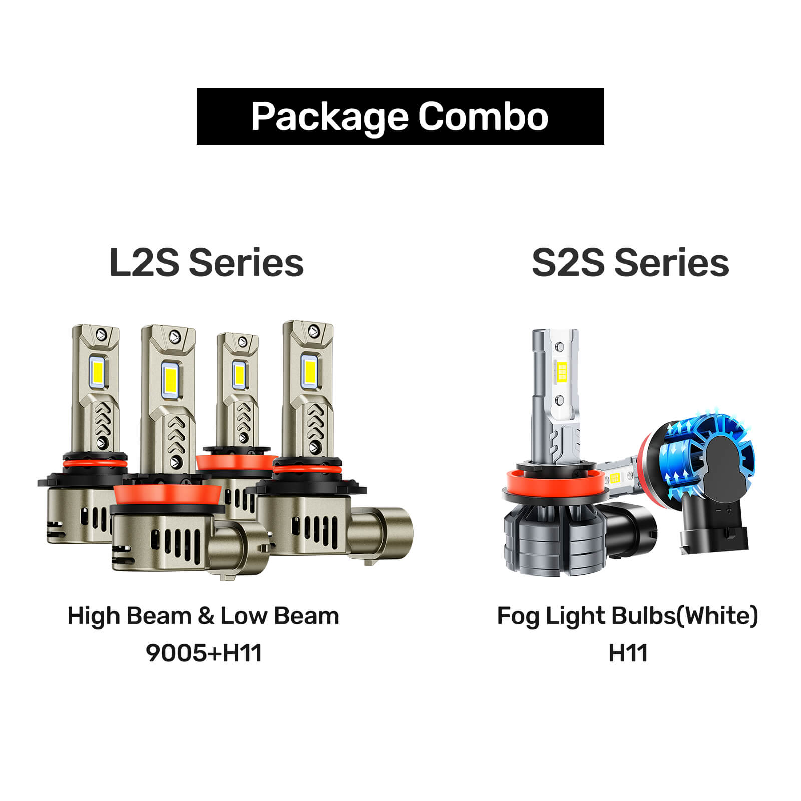 SEALIGHT® 9005/HB3 H11/H9/H8 LED Headlight Bulbs H11/H16/H8/H9 Fog Light Bulbs Combo White 6500K IP68 3Pairs