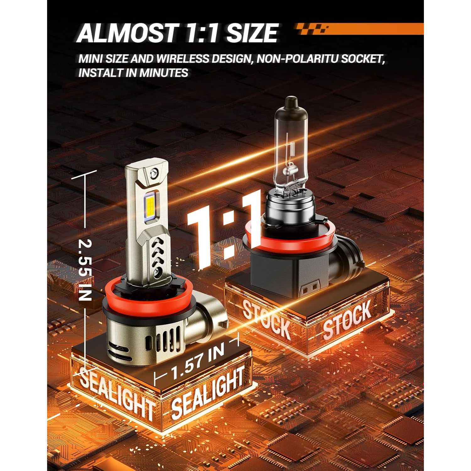thumbnail image 2 of Marsauto 9005/HB3 H11/H9/H8 LED Headlight Bulbs 100000LM 6500K Cool White - 1200% Brighter, IP68 Waterproof, Plug And Play Halogen Replacement, 1 2 of 14