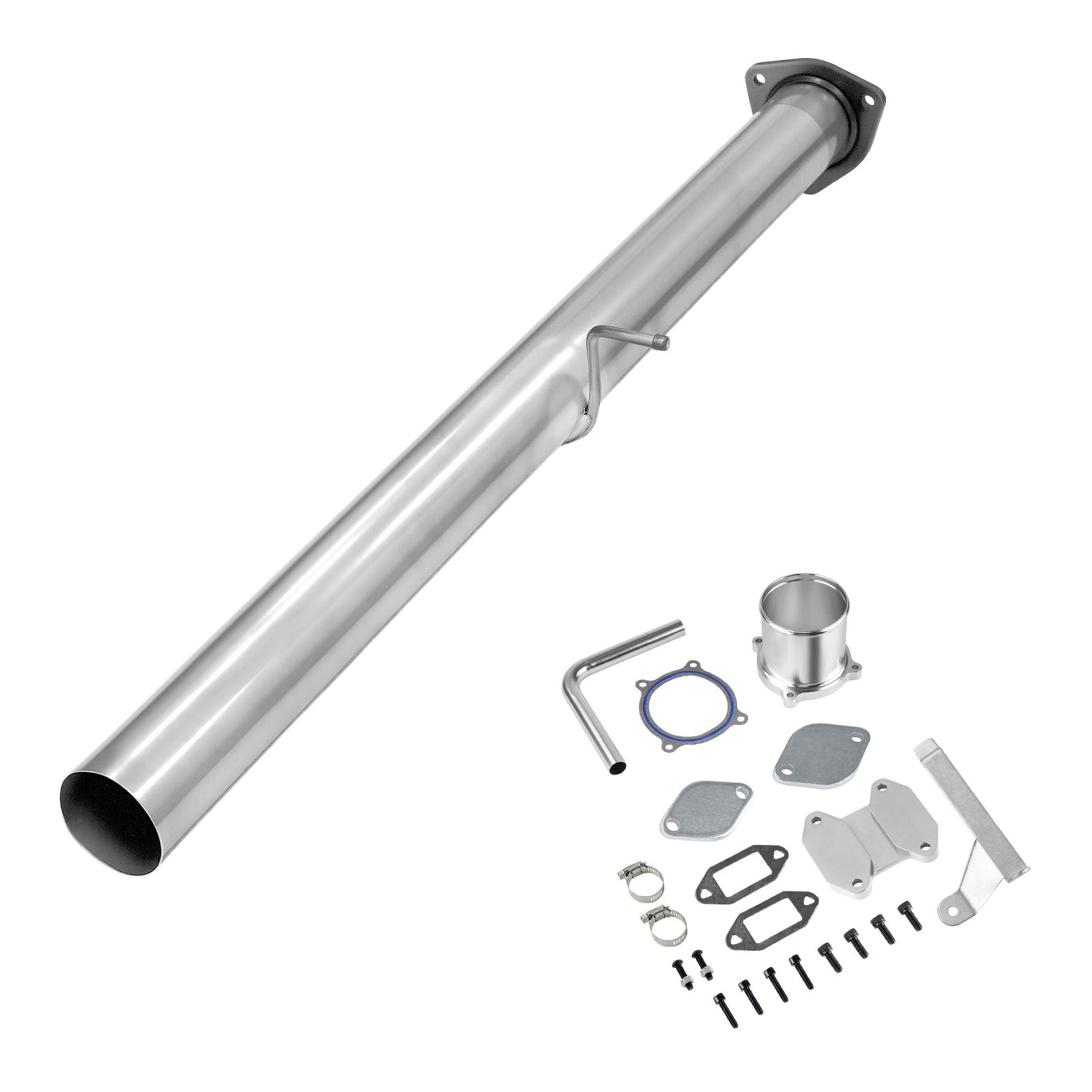 2007.5-2009 6.7L Cummins 4" Straight Pipe DPF Delete and Silver EGR Delete Kit for Ram 2500 3500 0