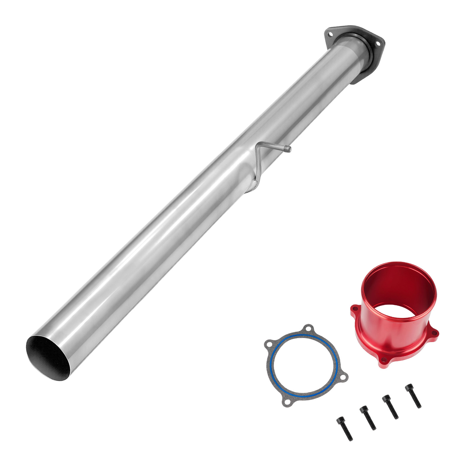 2010-2012 6.7L Cummins 4" Straight Pipe DPF Delete and Red EGR Throttle Valve Delete for Dodge/Ram 2500 3500 0