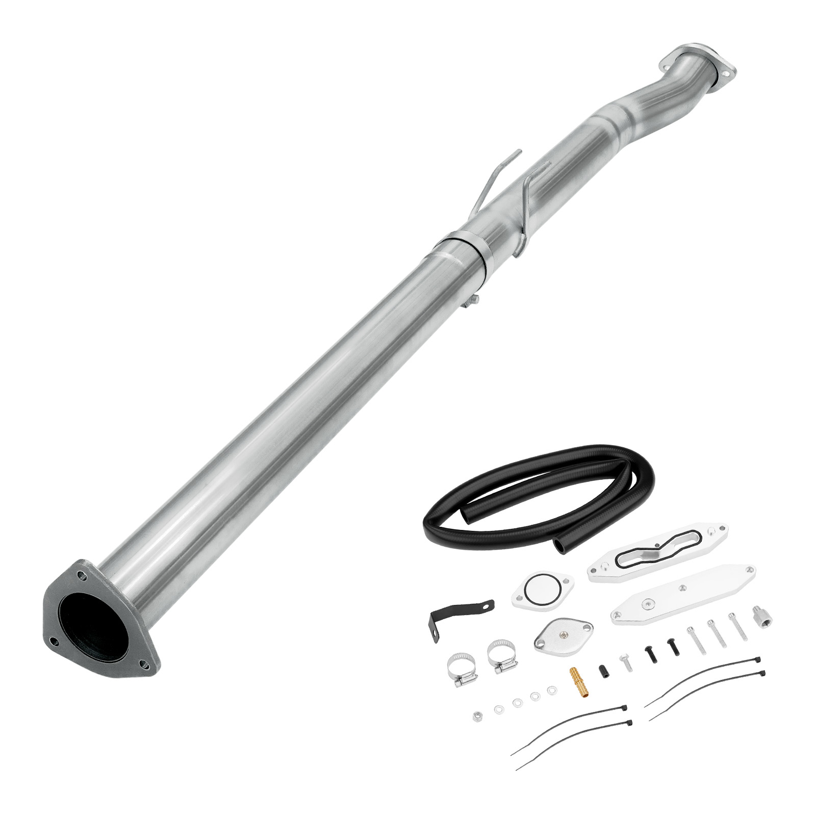 2011-2014 6.7L Powerstroke 4" Race Pipe DPF Delete and Upgraded Silver EGR Delete Kit for Ford F250/F350/F450 0