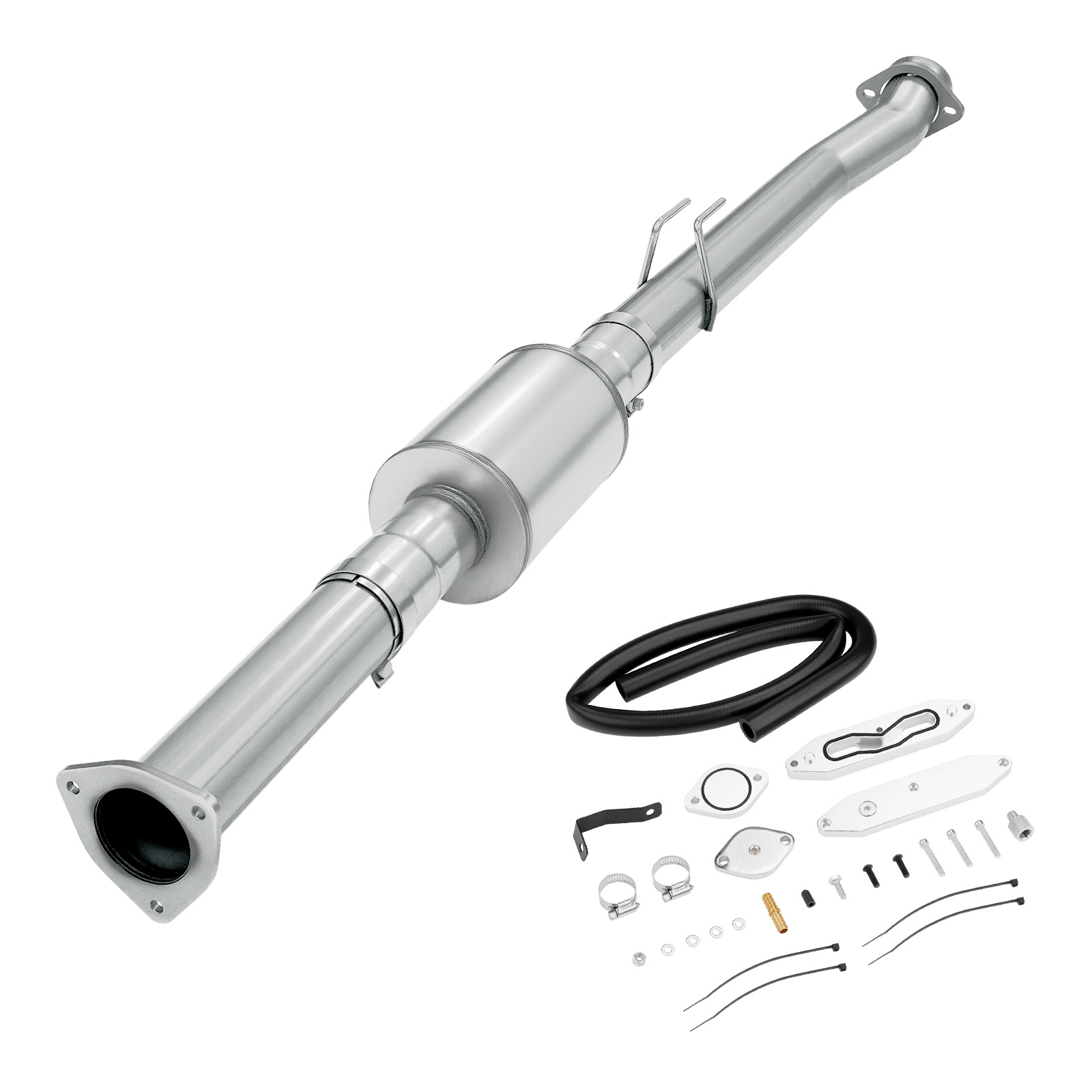 2011-2014 6.7L Powerstroke 4" Race Pipe DPF Delete with Muffler and Upgraded Silver EGR Delete Kit for Ford F250/F350/F450 0