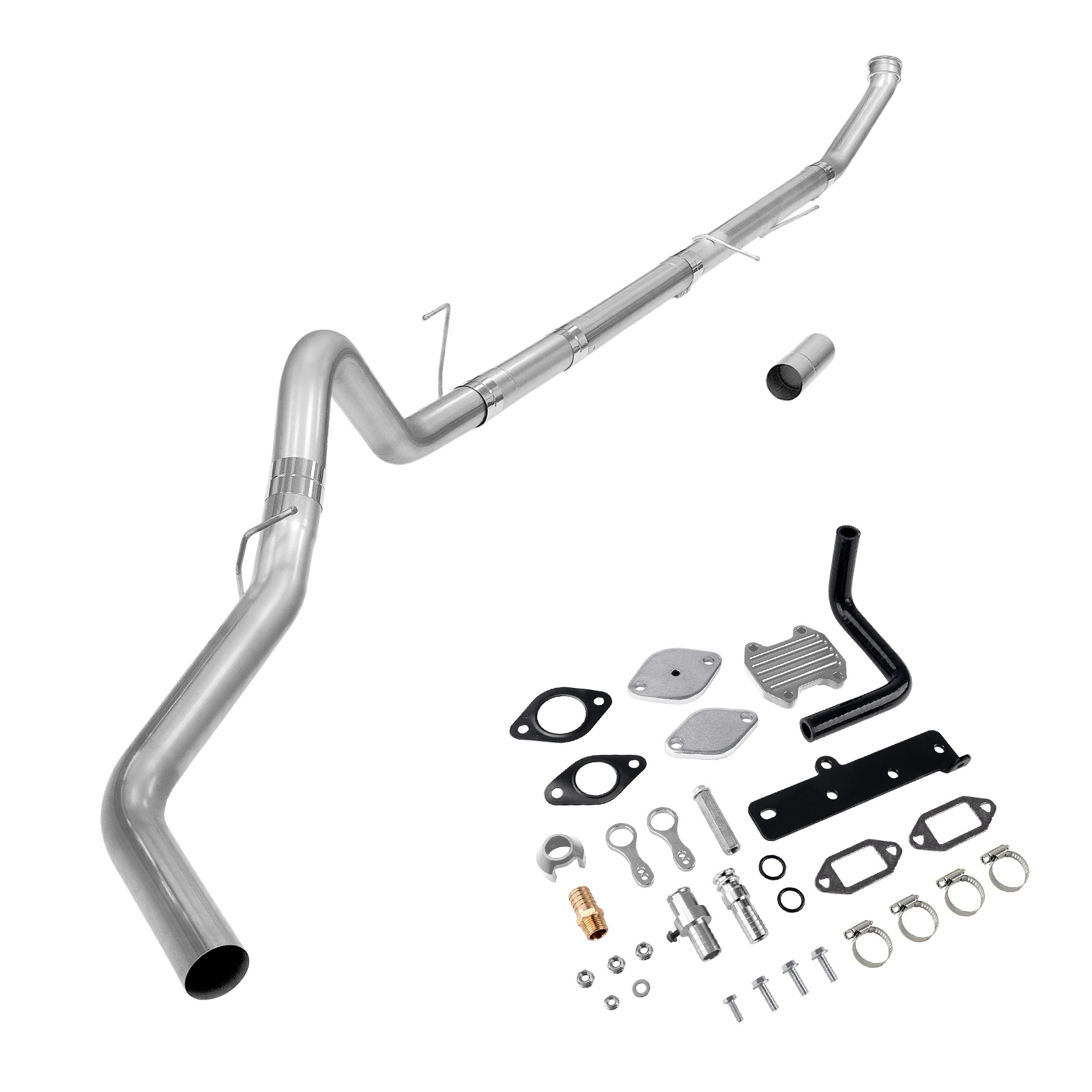 4" DPF/EGR Delete 2013-2018 6.7L Cummins EGR Delete Kit(Silver) and 4" Turbo-Back Exhaust 0