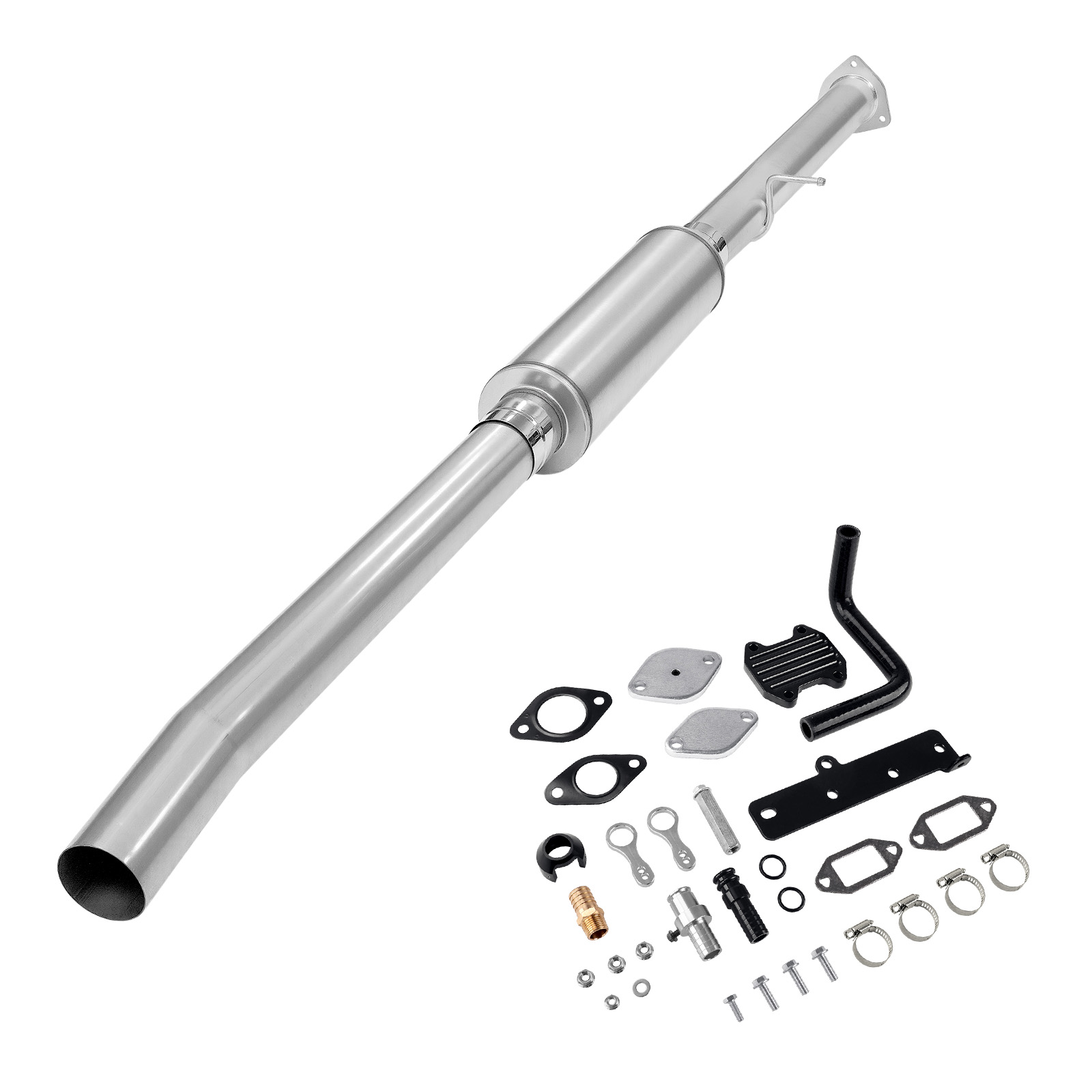 2013-2018 6.7L Cummins 4" Race Pipe DPF Delete W/Muffler and Black EGR Delete Kit for Ram 2500 3500 0