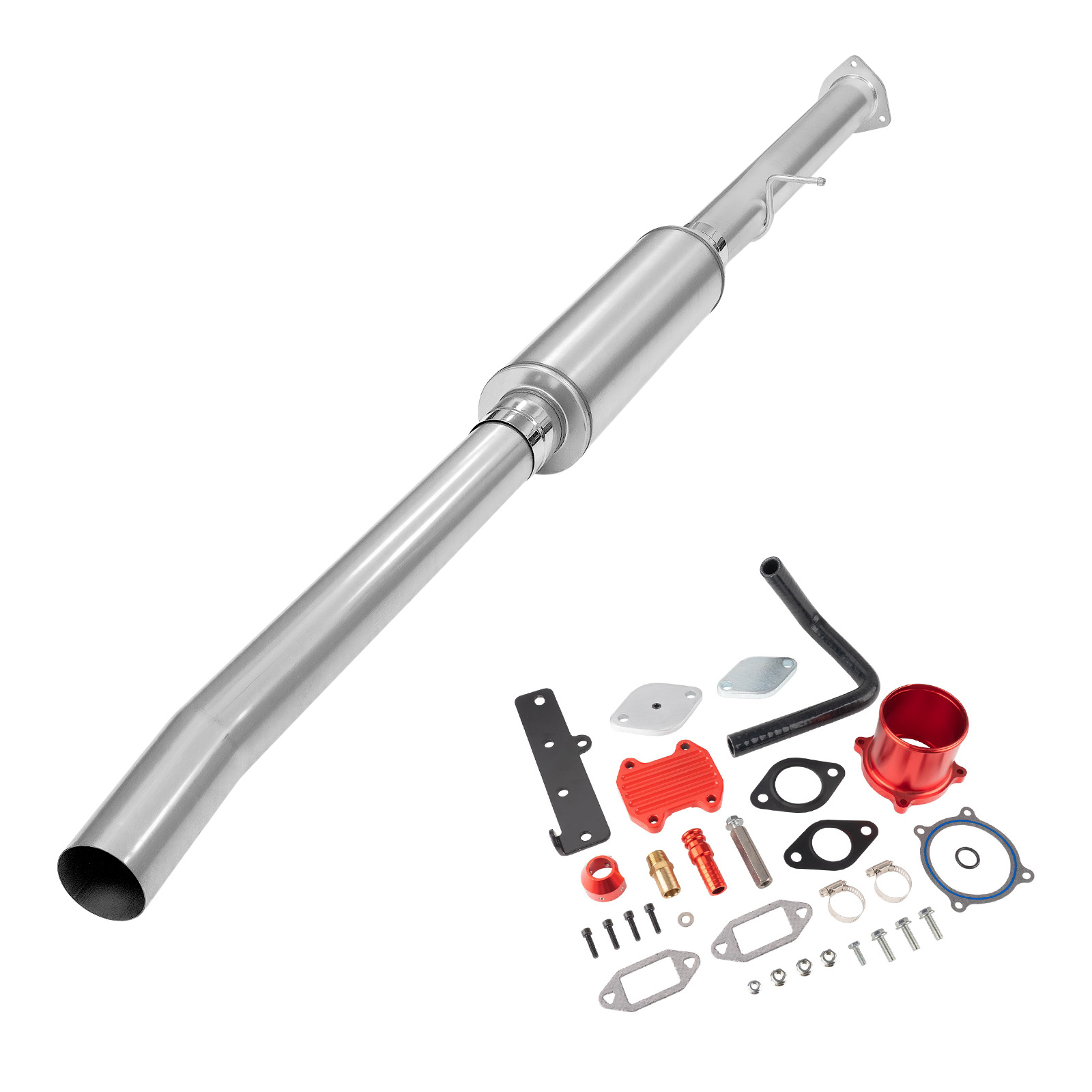 4" DPF/EGR Delete 2013-2018 6.7L Cummins EGR Delete Kit(Red) and 4" Race Pipe W/Muffler 0
