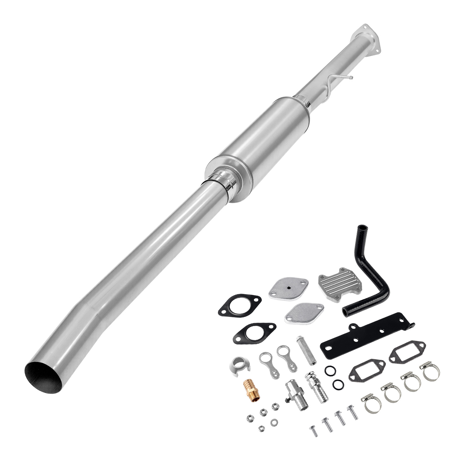 2013-2018 6.7L Cummins 4" Race Pipe DPF Delete W/Muffler and Silver EGR Delete Kit for Ram 2500 3500 0