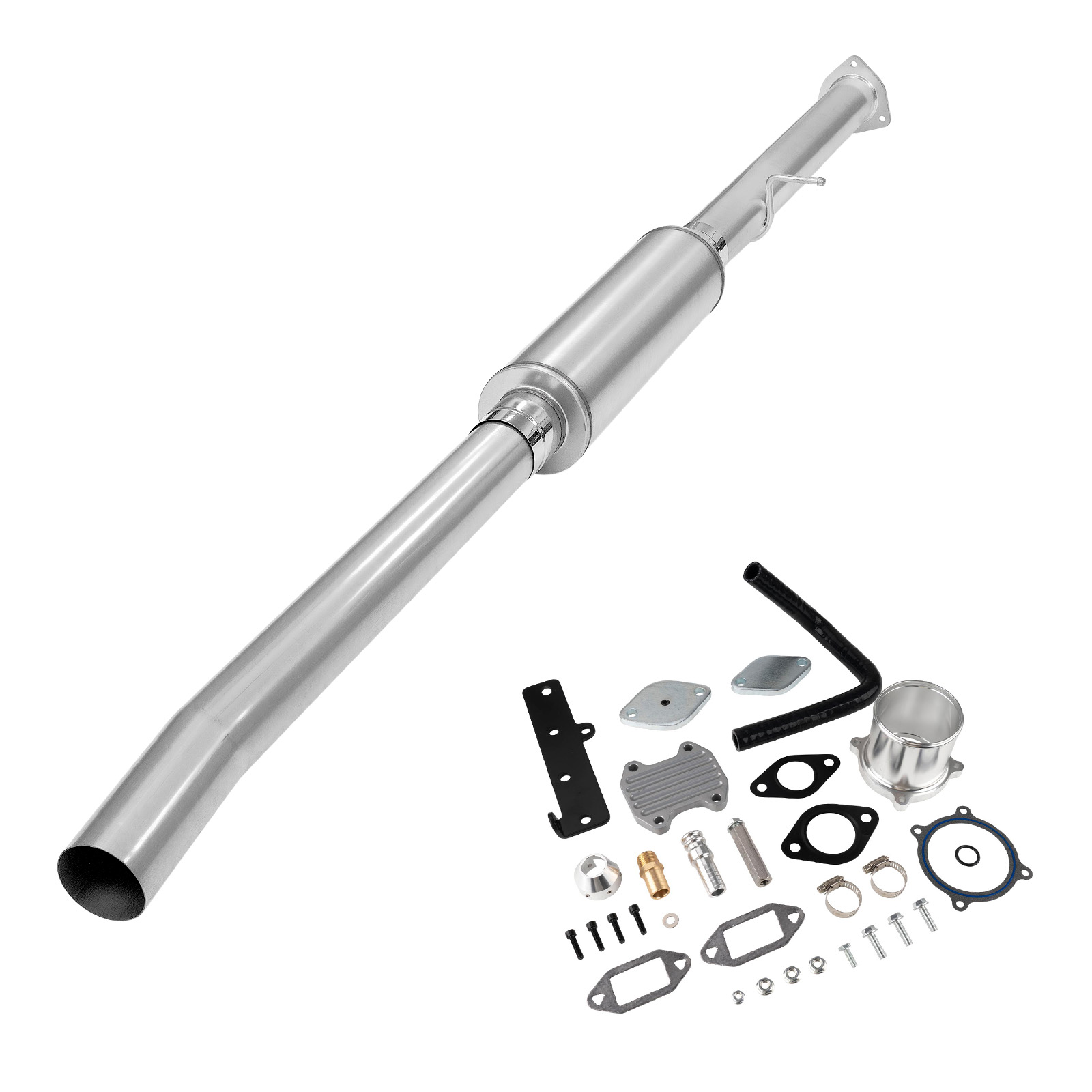 4" DPF/EGR Delete 2013-2018 6.7L Cummins EGR Delete Kit(Silver) and 4" Race Pipe W/Muffler 0