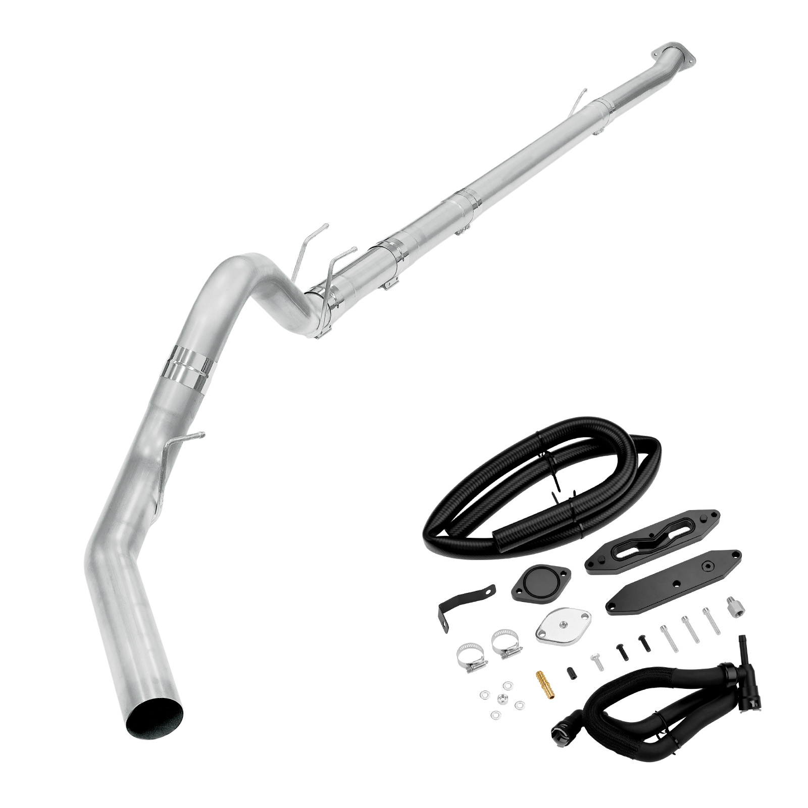 2015-2016 6.7L Powerstroke 4" Downpipe-Back Exhaust DPF Delete and Upgraded Black EGR Delete Kit for Ford F250/F350/F450 0