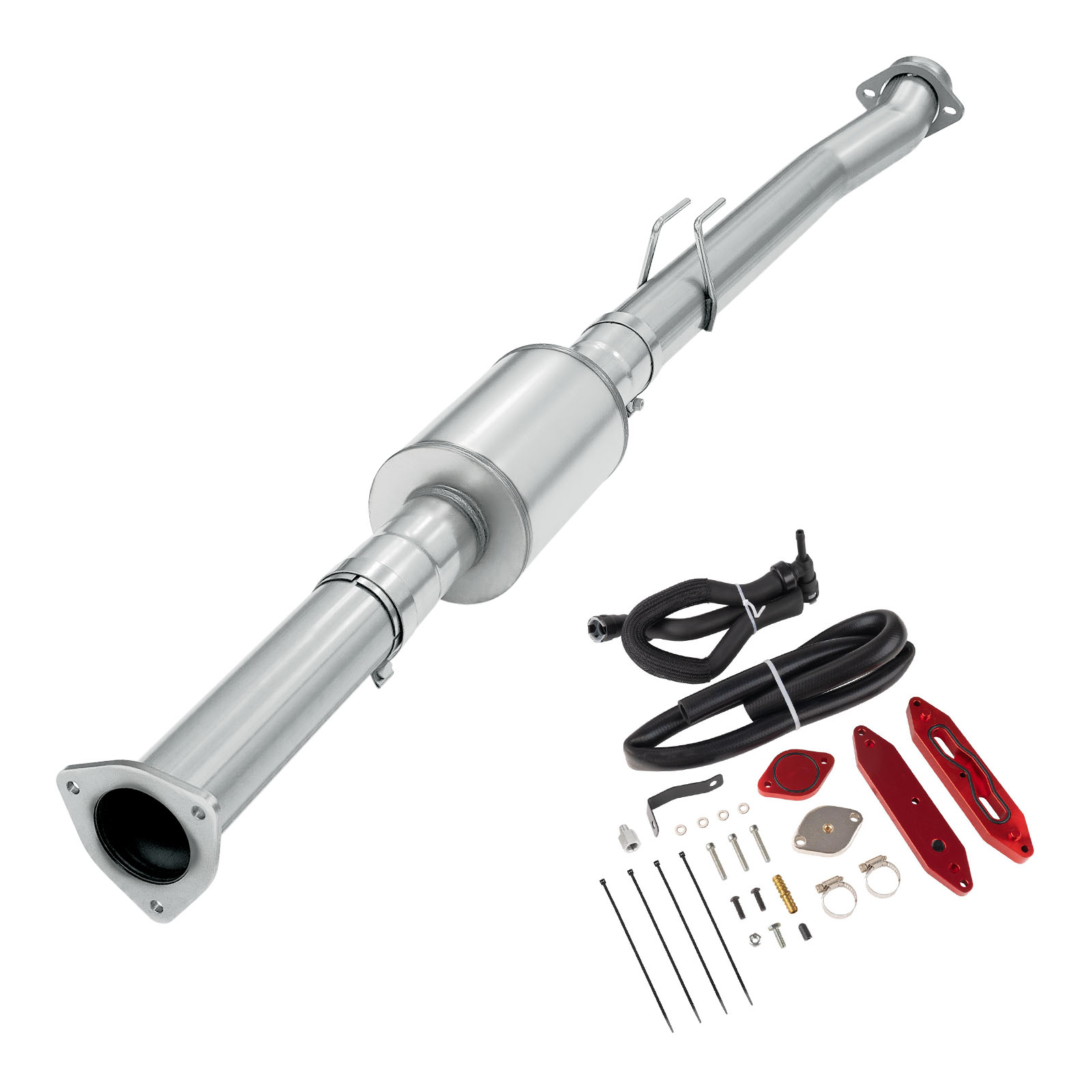 2015-2016 6.7L Powerstroke 4" Race Pipe DPF Delete with Muffler and Upgraded Red EGR Delete Kit for Ford F250/F350/F450 0