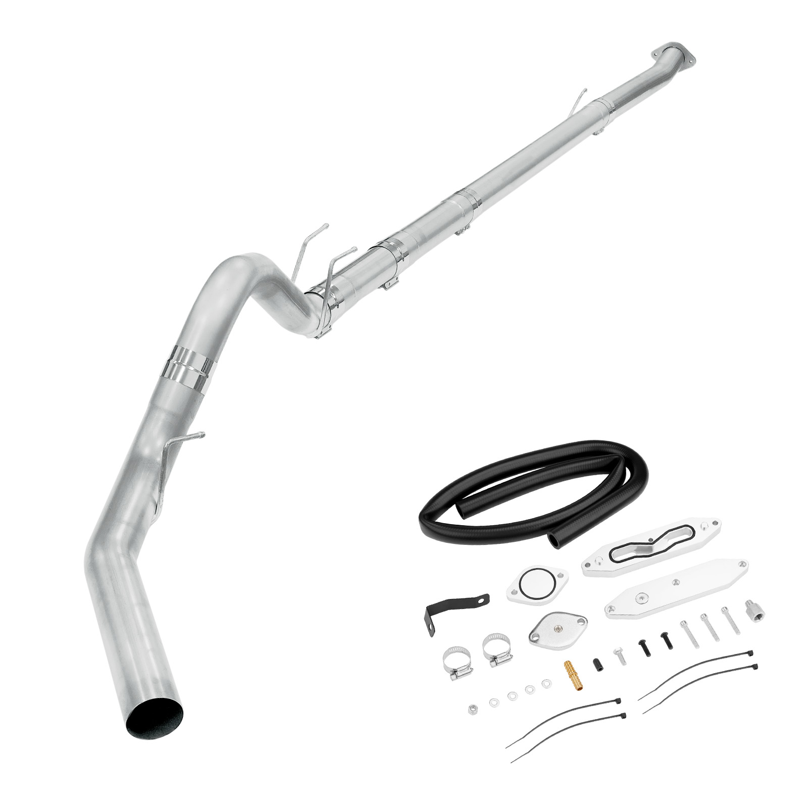 2017-2019 6.7L Powerstroke 4" Downpipe-Back Exhaust DPF Delete and Upgraded Silver EGR Delete Kit for Ford F250/F350/F450 0