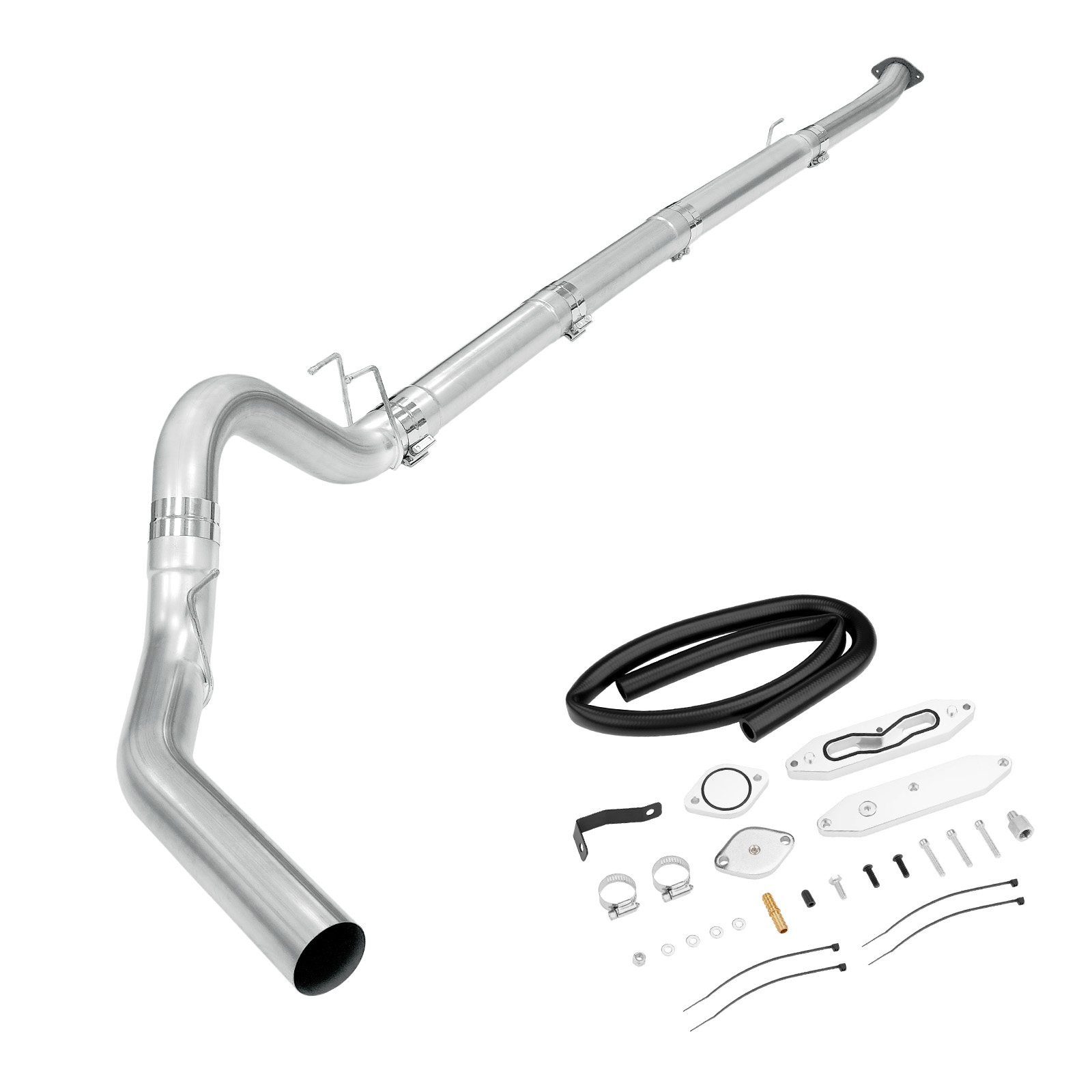 2017-2019 6.7L Powerstroke 5" Downpipe-Back Exhaust DPF Delete and Upgraded Silver EGR Delete Kit for Ford F250/F350 0