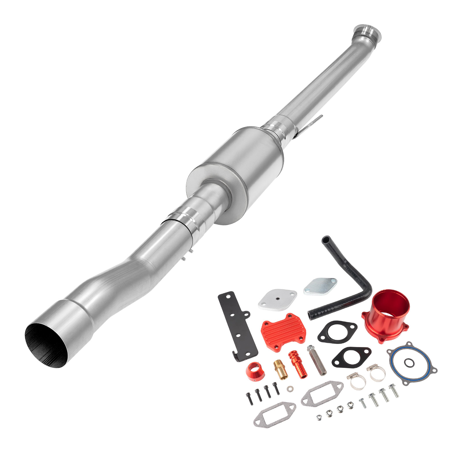 4" DPF/EGR Delete 2022-2024 6.7L Cummins EGR Delete Kit(Red) and 4" Race Pipe W/Muffler 0