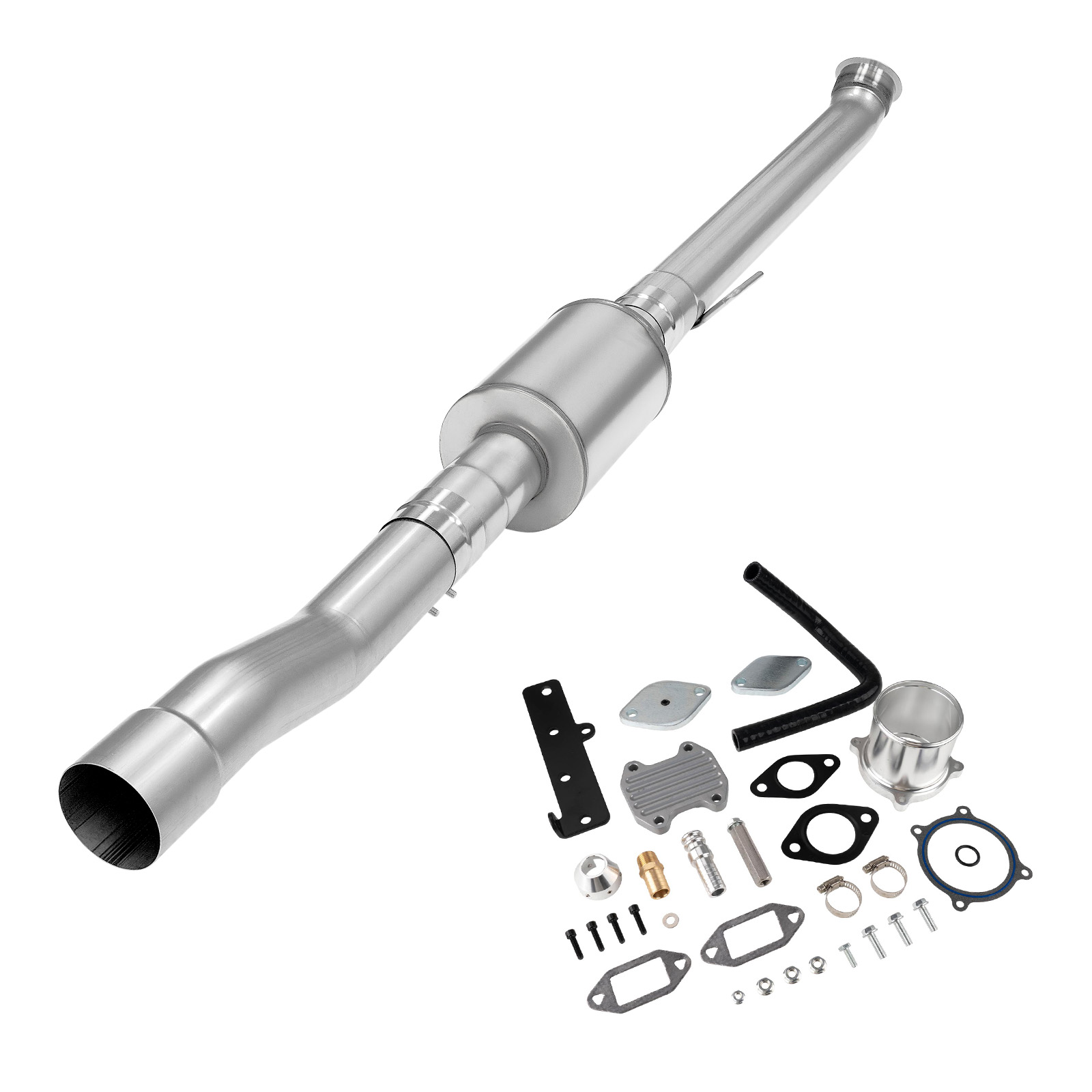 2022-2024 6.7L Cummins 4" Race Pipe DPF Delete W/Muffler and Silver EGR Delete Kit for Ram 2500 3500 0