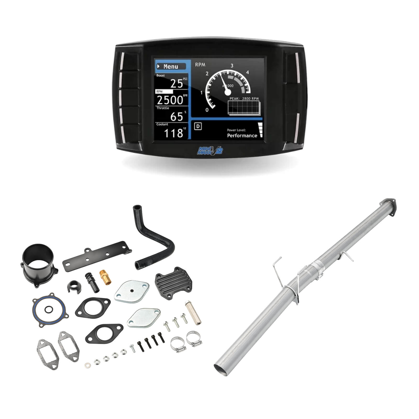 2013-2018 6.7L Cummins Delete Kit 4 Inch Straight Pipe/Diesel Tuner V2/Black EGR Delete All-in-One for Ram 2500 3500 0