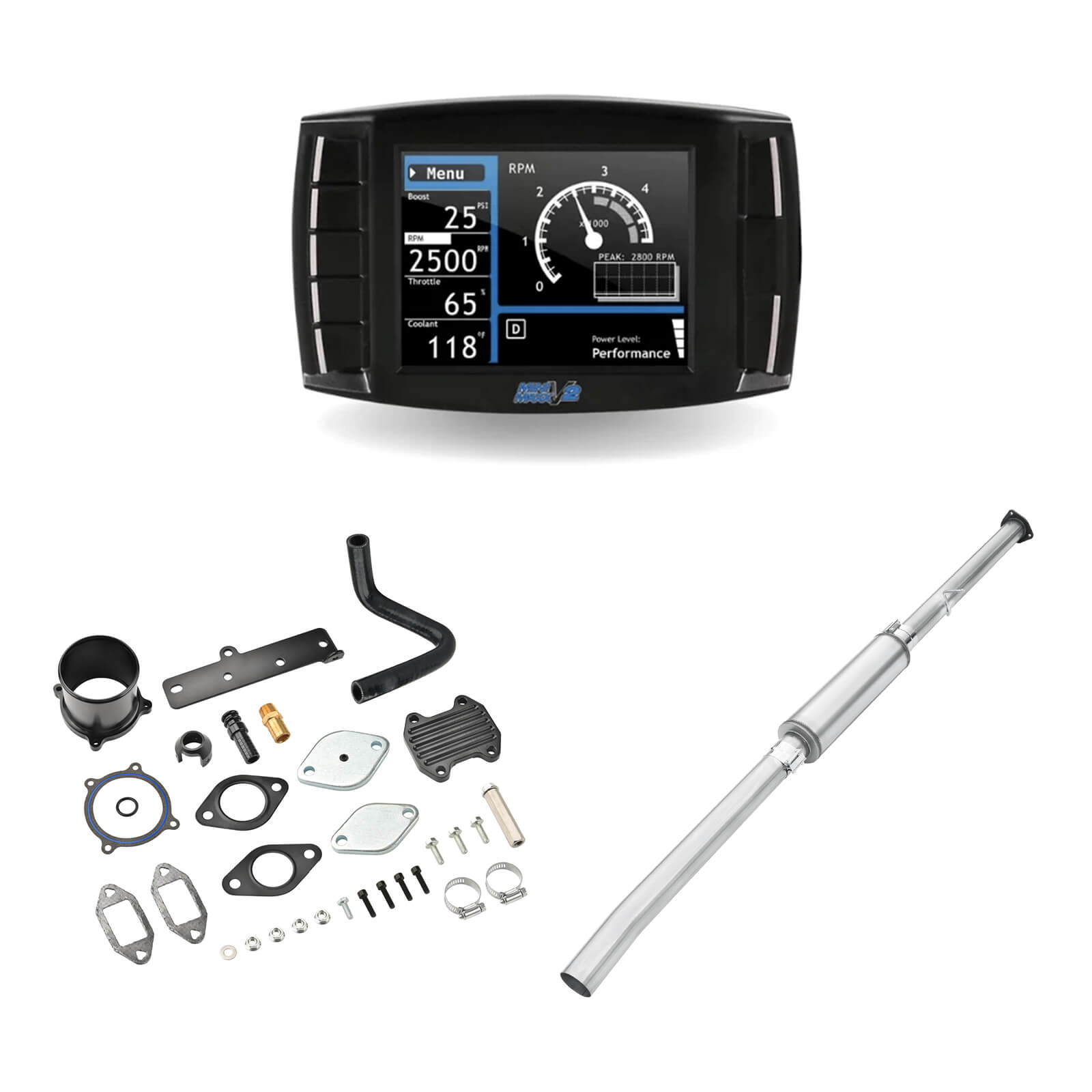 2013-2018 6.7L Cummins Delete Kit 4 Inch Straight Pipe with Muffler/Tuner V2/Black EGR Delete All-in-One for Ram 2500 3500 0