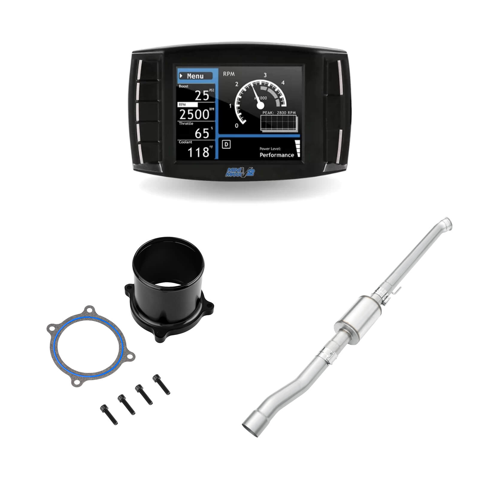 2019-2021 6.7L Cummins Delete Kit 4" Straight Pipe with Muffler/Tuner V2/Black EGR Throttle Valve Delete All-in-One for Ram 0