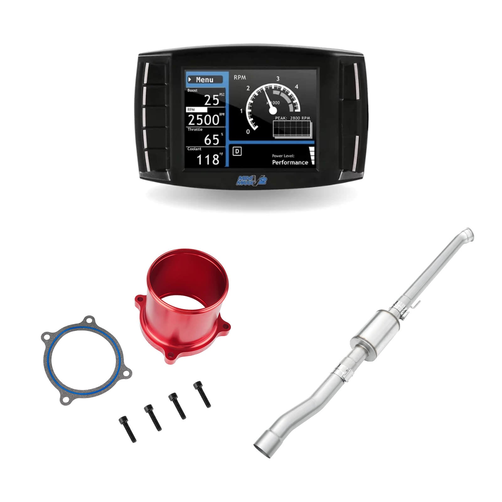 2019-2021 6.7L Cummins Delete Kit 4" Straight Pipe with Muffler/Tuner V2/Red EGR Throttle Valve Delete All-in-One for Ram 0