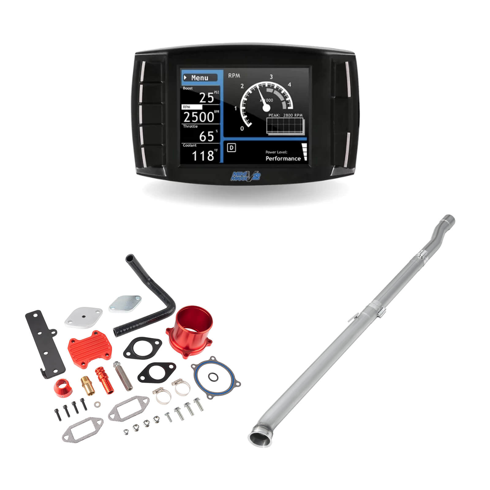 2019-2021 6.7L Cummins Delete Kit 4" Straight Pipe DPF Delete/Diesel Tuner V2/Red EGR All-in-One for Ram 2500 3500 0