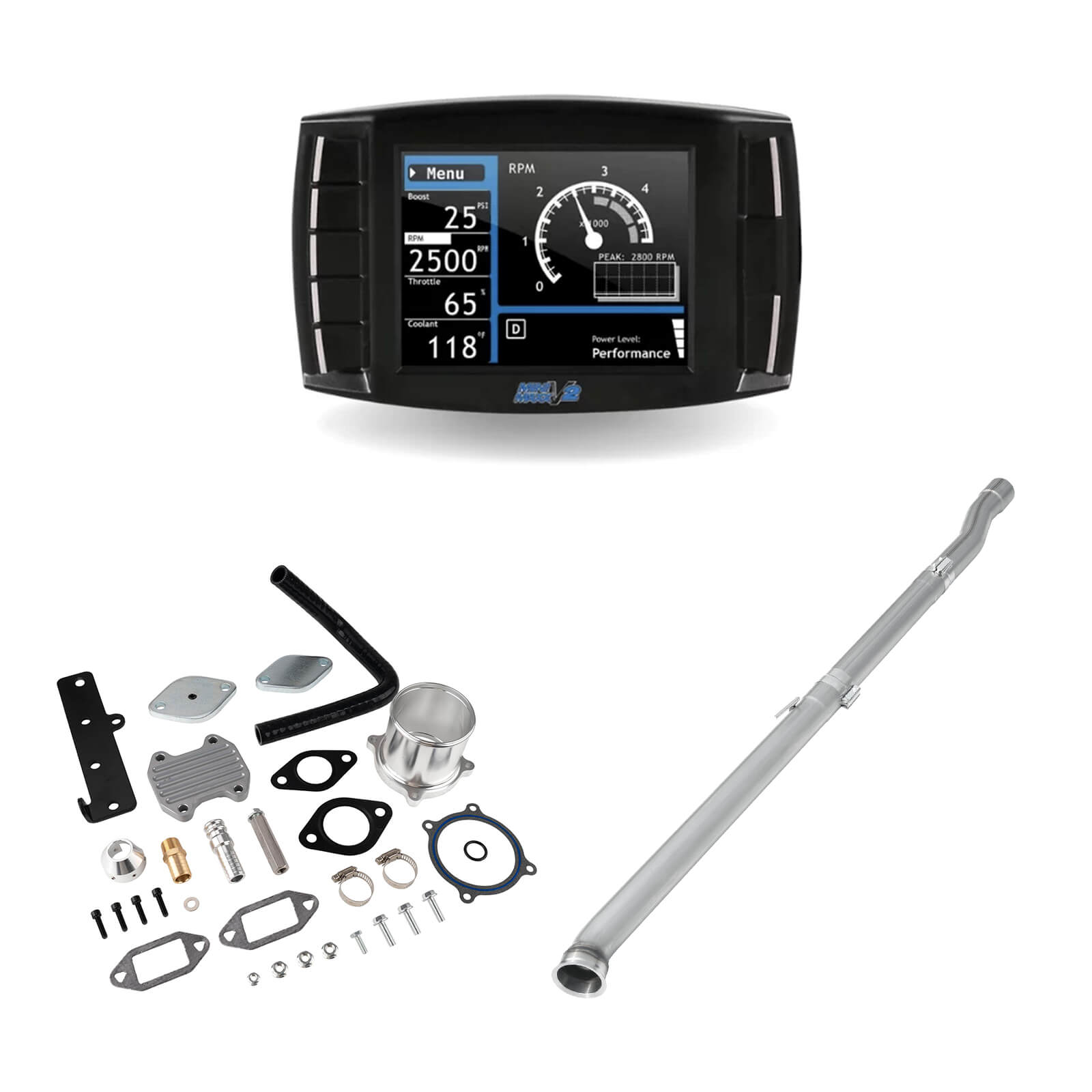 2019-2021 6.7L Cummins Delete Kit 4" Straight Pipe DPF Delete/Diesel Tuner V2/Silver EGR All-in-One for Ram 2500 3500 0
