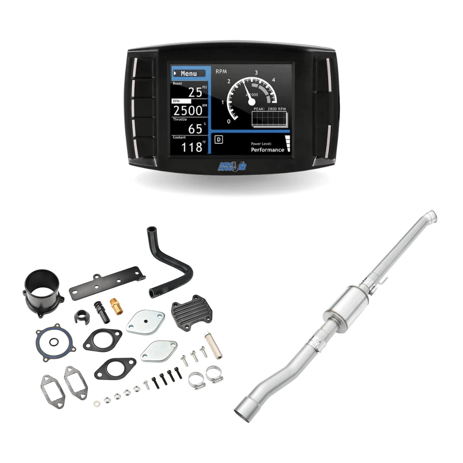 2019-2021 6.7L Cummins Delete Kit 4" Straight Pipe DPF Delete with Muffler/Tuner V2/Black EGR All-in-One for Ram 2500 3500 0