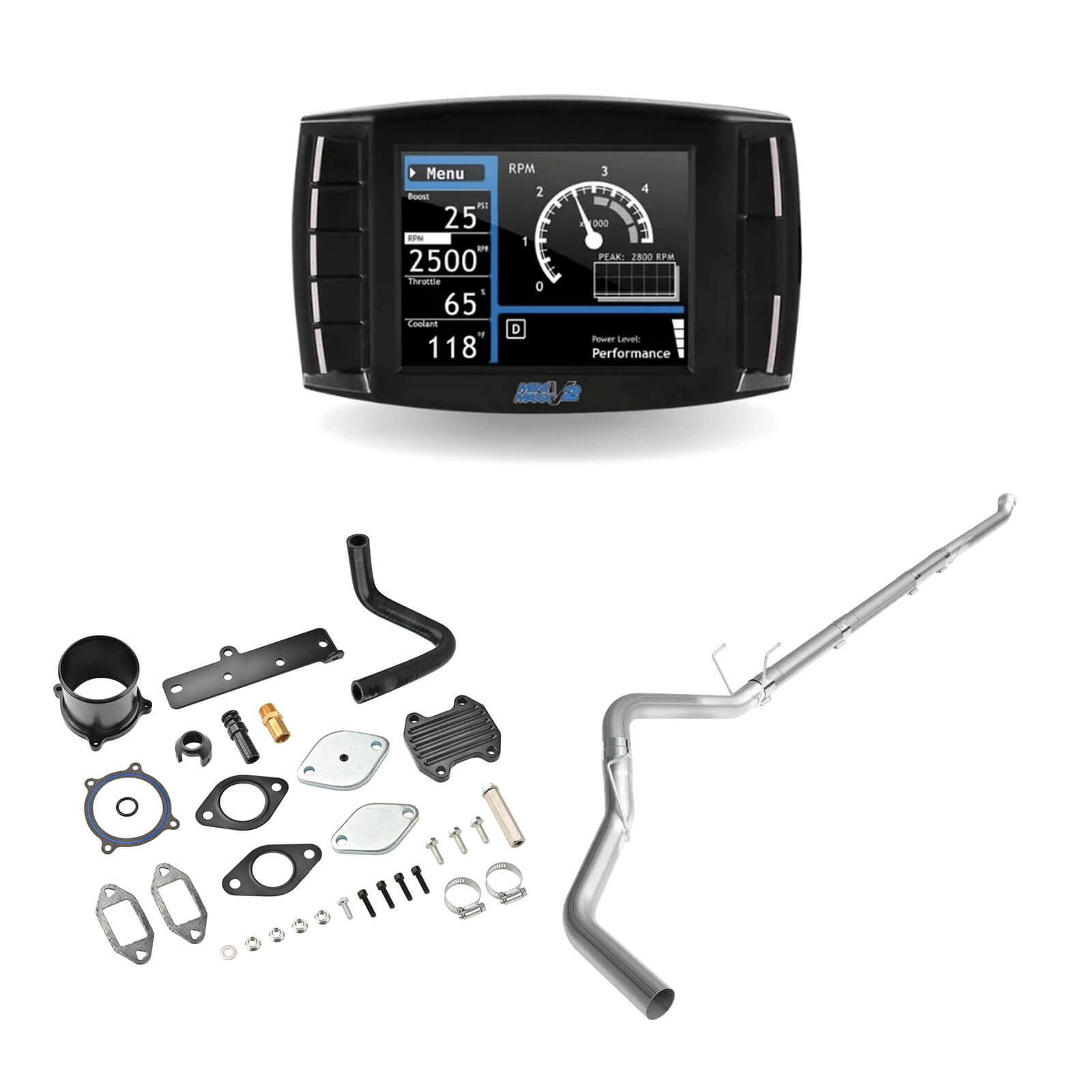 2019-2021 6.7L Cummins Delete Kit 4" Downpipe-Back Exhaust/Diesel Tuner V2/Black EGR All-in-One for Ram 2500 3500 0