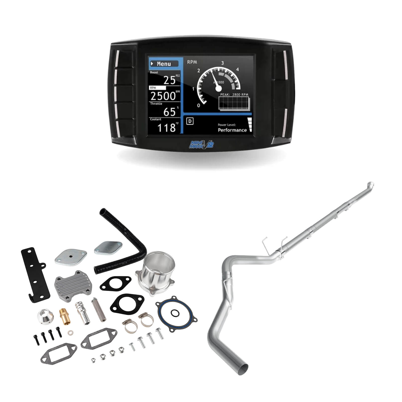 2019-2021 6.7L Cummins Delete Kit 4" Downpipe-Back Exhaust/Diesel Tuner V2/Silver EGR All-in-One for Ram 2500 3500 0