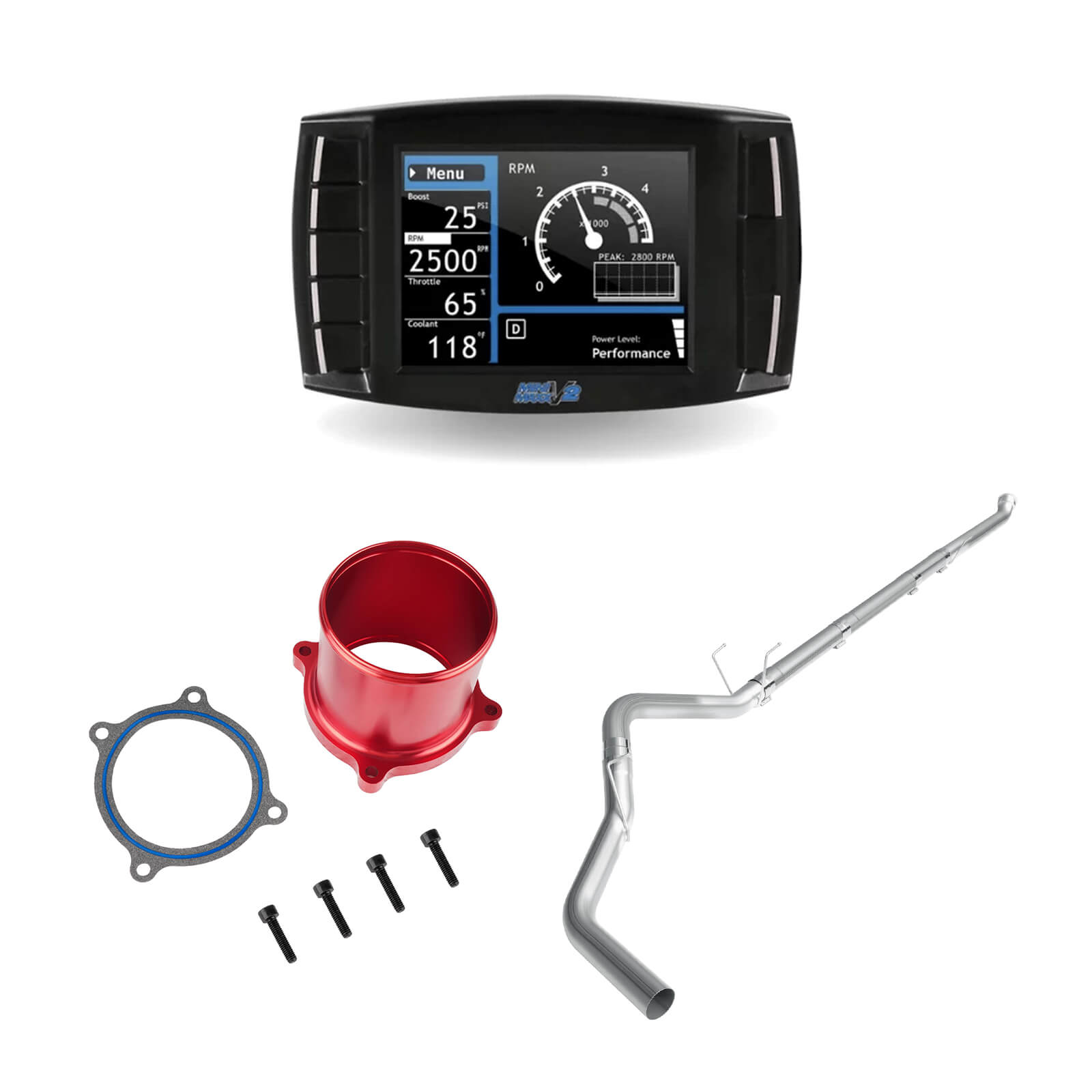 2019-2021 6.7L Cummins Delete Kit 4" Downpipe-Back Exhaust/Tuner V2/Red EGR Throttle Valve Delete All-in-One for Ram 2500 3500 0