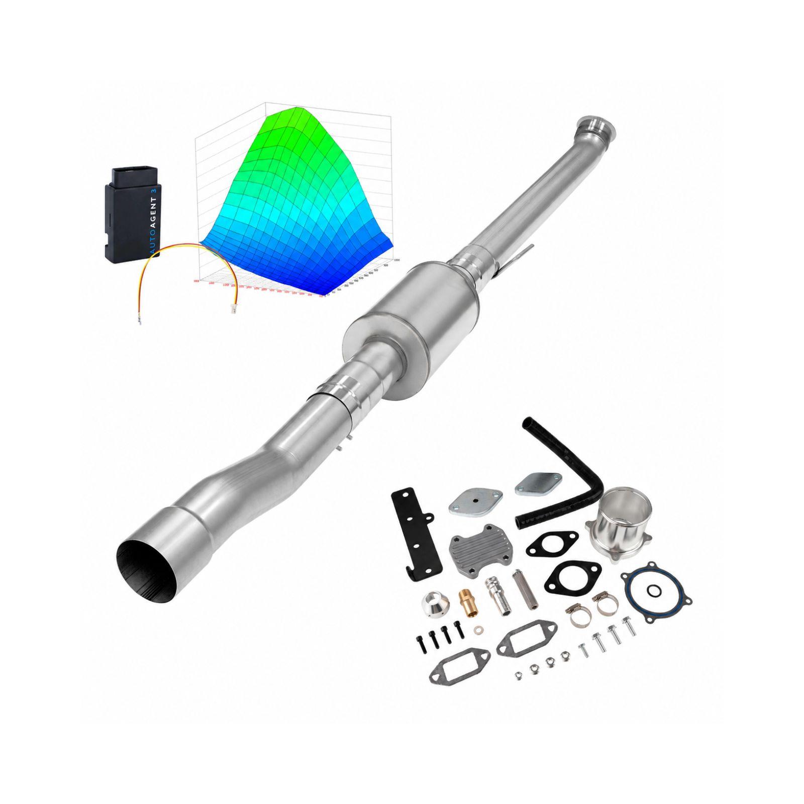 2022-2024 6.7L Cummins 4" Race Pipe with Muffler & Silver EGR Delete & Lifetime EZ LYNK Tuner Kit(No ECM Swap) for Ram 2500/3500 0