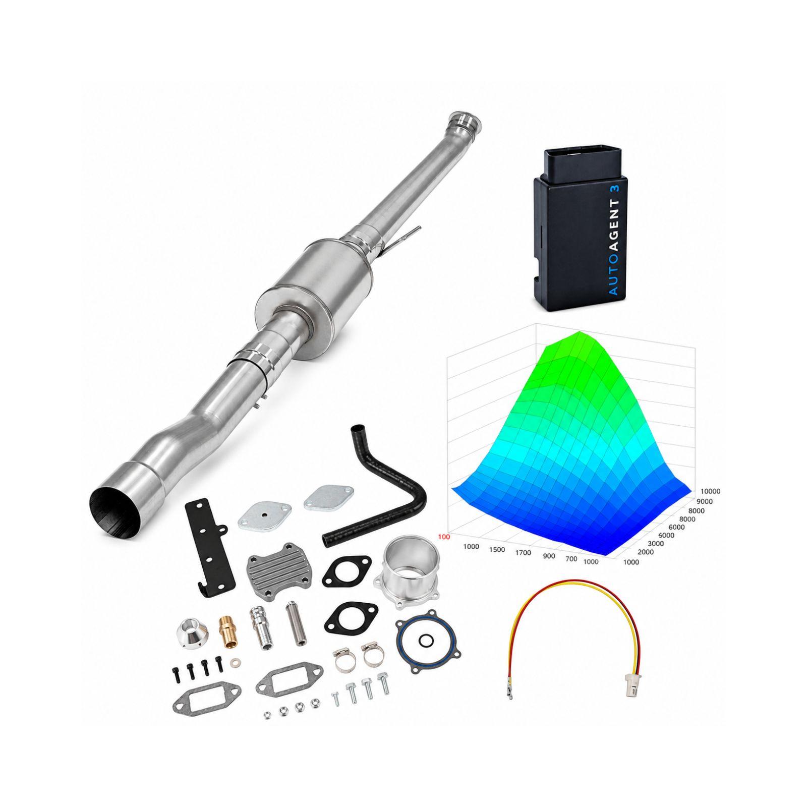 2022-2024 6.7L Cummins 4" Race Pipe with Muffler & Silver EGR Delete & 4-Week EZ LYNK Tuner Kit(No ECM Swap) for Ram 2500/3500 0