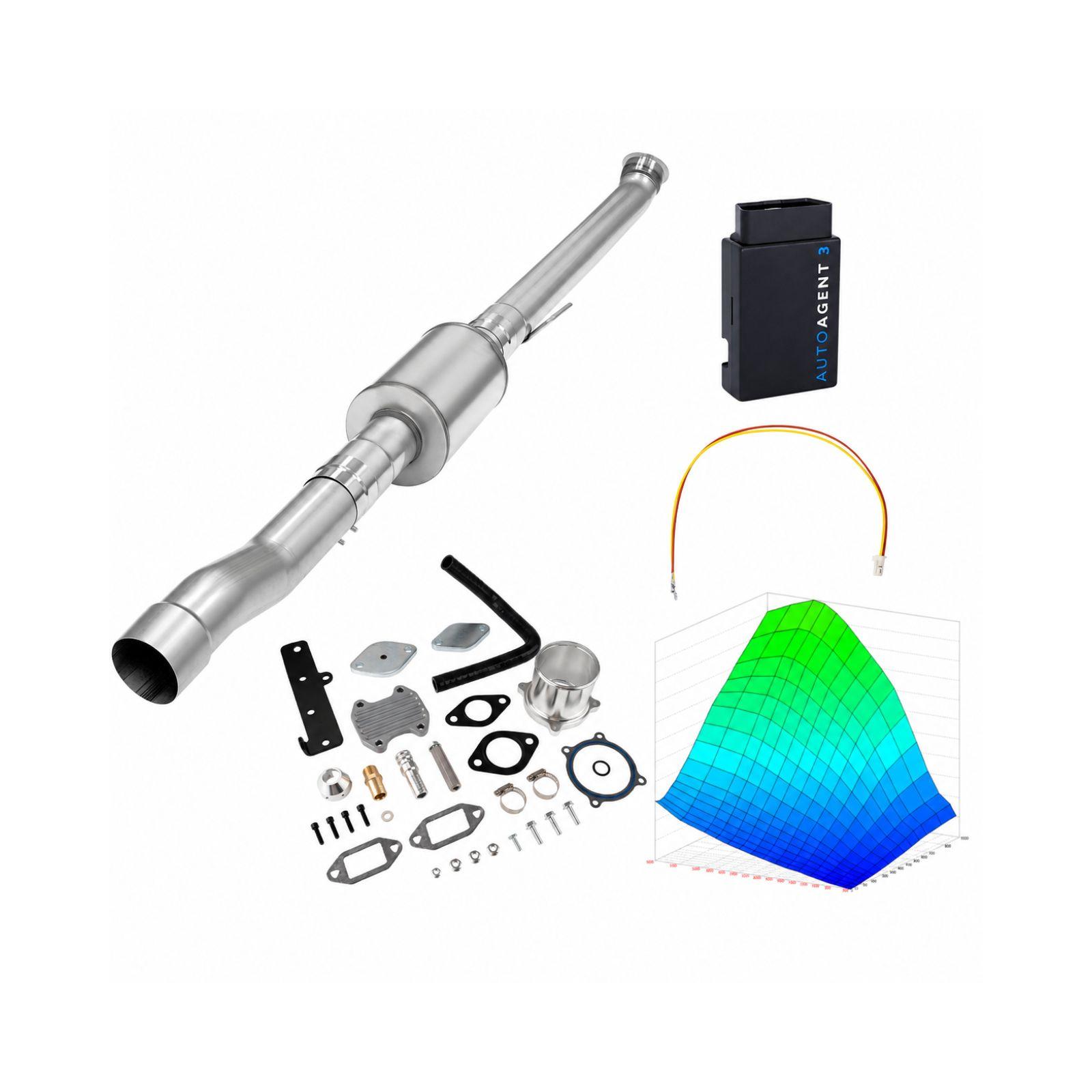 2019-2021 6.7L Cummins 4" Race Pipe with Muffler & Silver EGR Delete & 4-Week EZ LYNK Tuner Kit for Ram 2500/3500 0