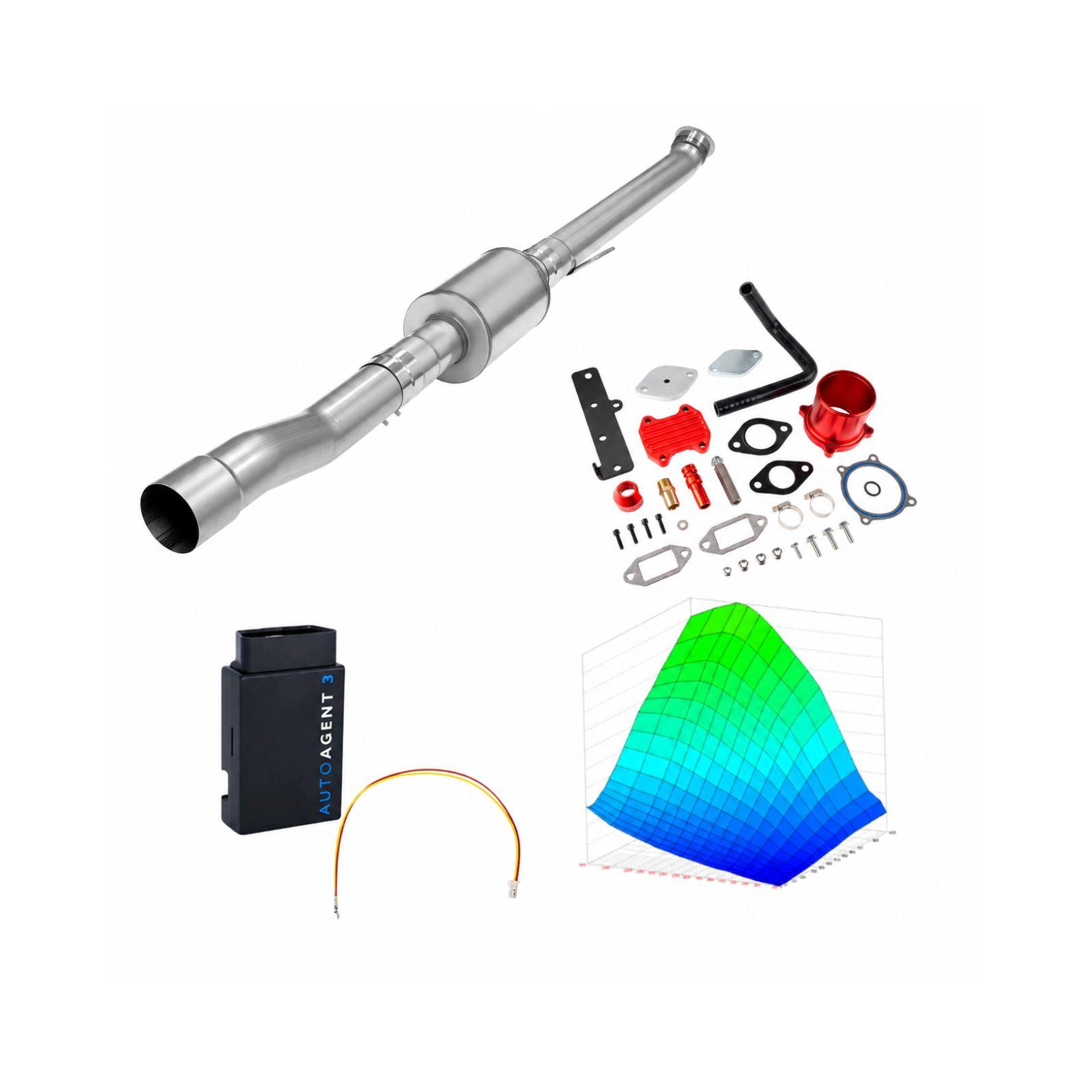 2019-2021 6.7L Cummins 4" Race Pipe with Muffler & Red EGR Delete & 4-Week EZ LYNK Tuner Kit for Ram 2500/3500 0