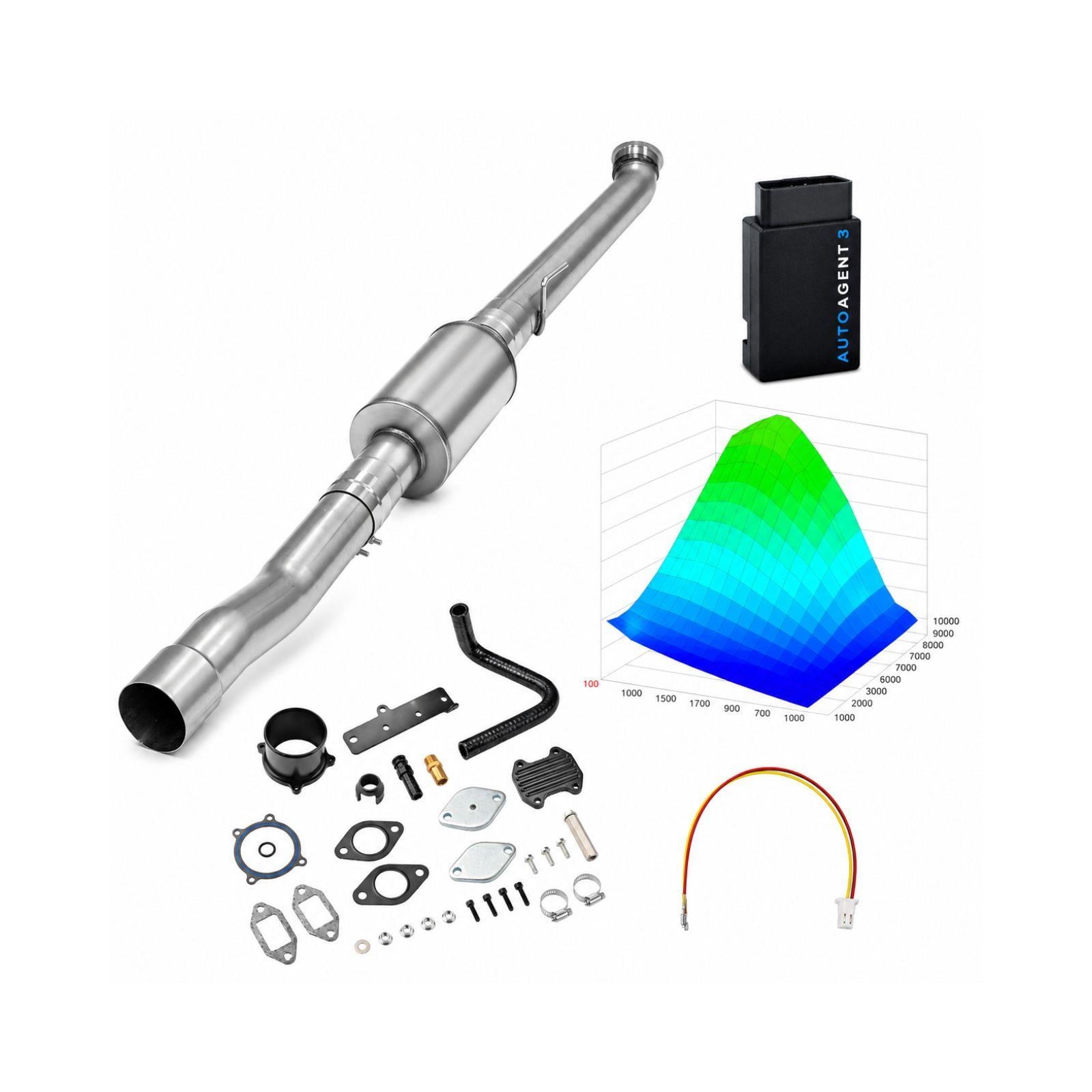 2022-2024 6.7L Cummins 4" Race Pipe & Black EGR Delete & 4-Week EZ LYNK Tuner Kit(No ECM Swap) for Ram 2500/3500 0