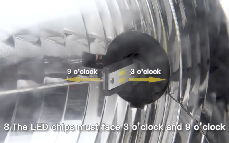 place the 9007 led bulb in 3-9 position