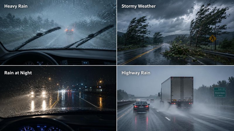 driving in heavy rain storms night highways