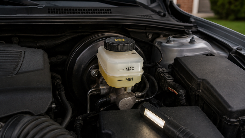 check brake fluid level when brake light on dash stays on