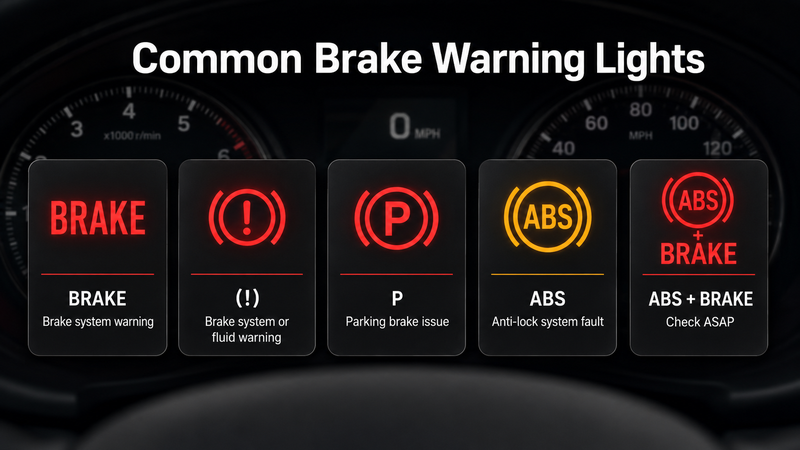 common brake warning lights on a car dashboard