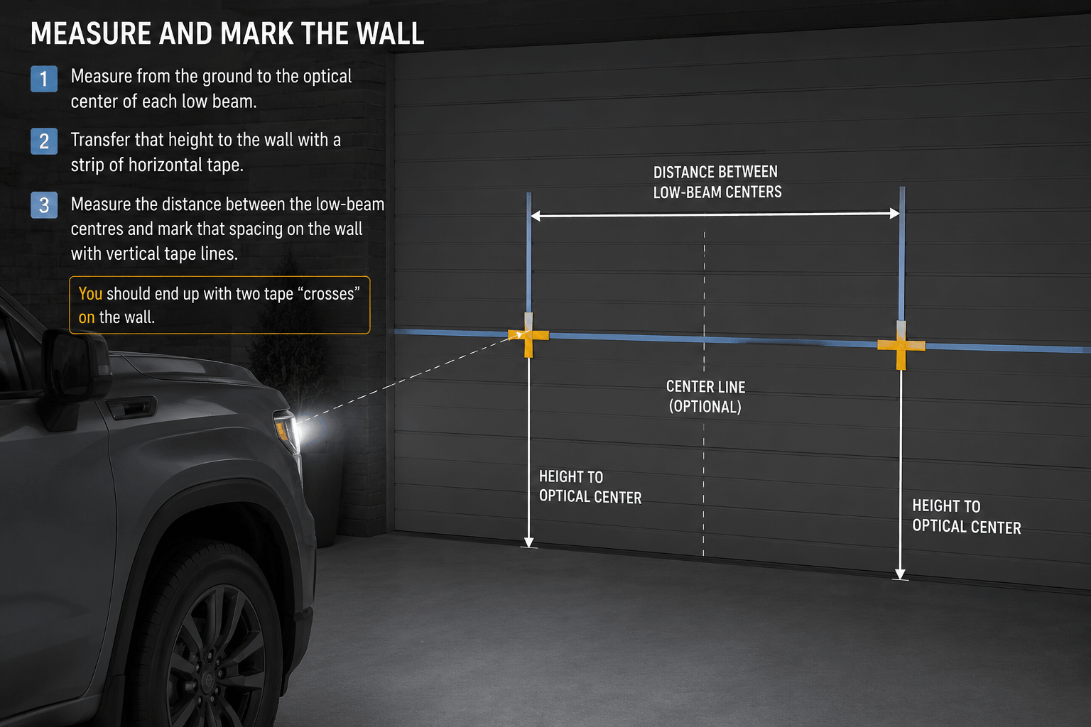 step to adjust headlights - measure the height to the optical center
