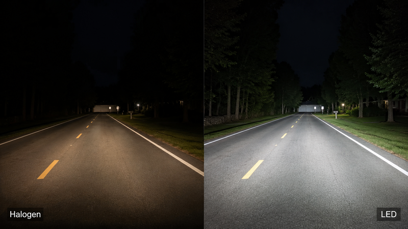 halogen vs led headlight bulb beam comparison