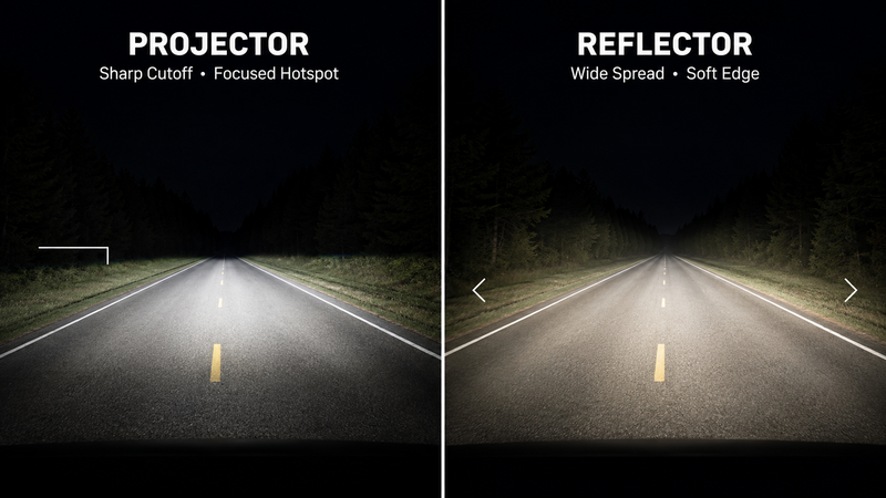 projector vs reflector headlight brightness comparison