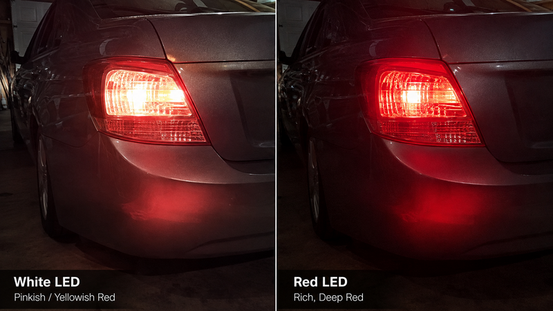 red vs white tail light bulbs behind lenses
