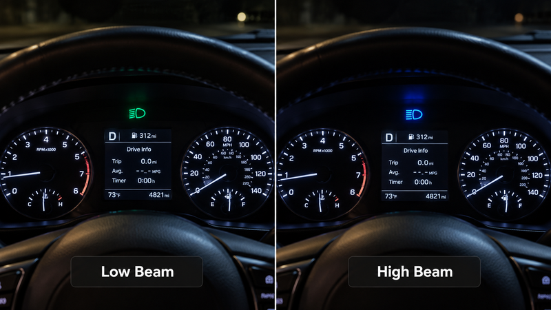 low beam and high beam dashboard symbols