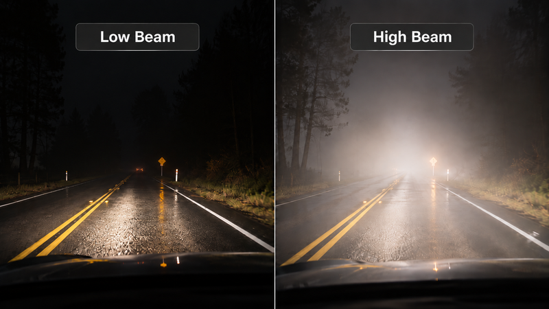 low beam vs high beam headlights comparison in fog